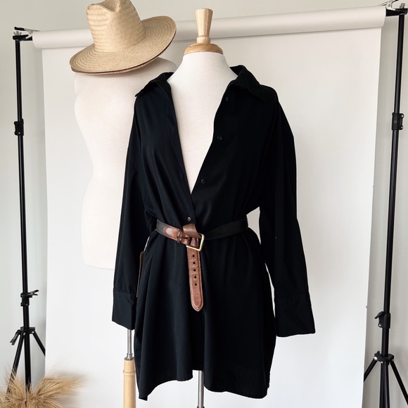 Tops - BLACK VINTAGE OVERSIZED BUTTON DOWN SHACKET